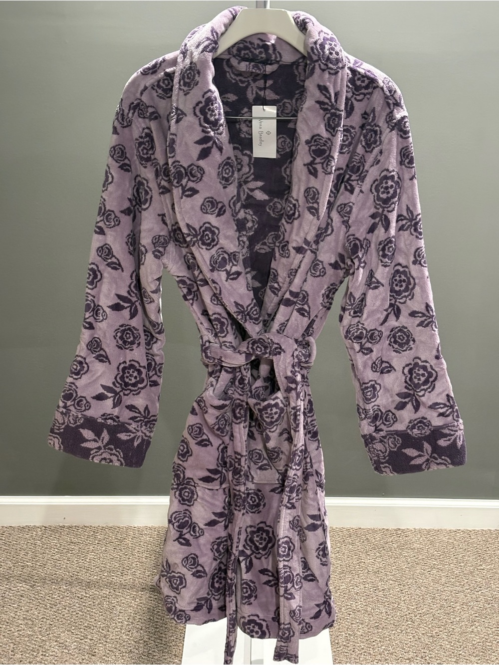 Vera Bradley Lavender and Plum Floral Plush Shawl Collar Robe